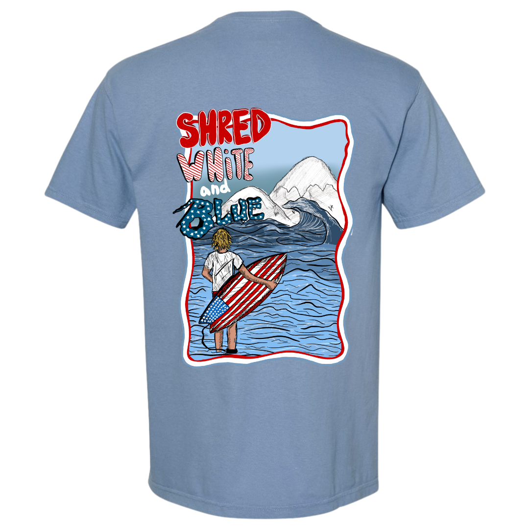 Kids Shred White and Blue Tee image 5